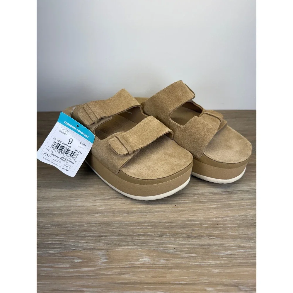 Reef Ojai Two Bar Women's Size 9 Starfish Taupe Suede Platform Sandals NWT
